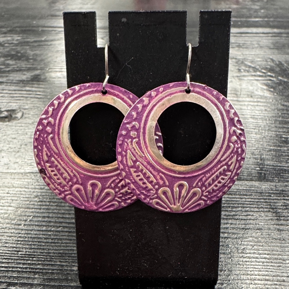 Purple Circular Dangle Earrings - image 1
